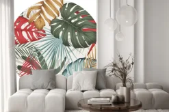 Naklejka: Kolorowe liście monstery w okręgu