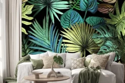 Naklejka: Kolorowe liście tropikalne z efektem połysku