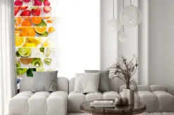 Naklejka: Kolorowe owoce tworzące tęczę