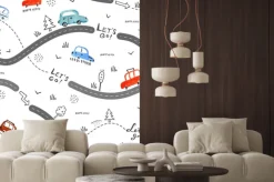 Naklejka: Kolorowe samochody na drodze z napisami