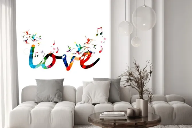 Naklejka: Kolorowe tło wektor z kolibry miłość