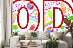 Naklejka: Kolorowy napis lody z ilustracjami