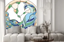 Naklejka: Kolorowy paw w kole w stylu witrażu