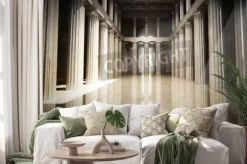 Naklejka: Kolumna wnętrze pusty pokój, prawo lub rząd, tło, pojęcie, model