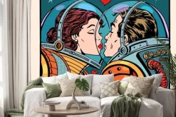 Naklejka: Komiksowa para zakochanych astronautów