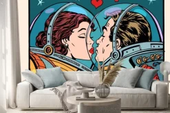 Naklejka: Komiksowa para zakochanych astronautów