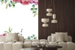 Naklejka: Kompozycja horyzontalna z akwarelowych piwonii i gałązek