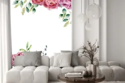 Naklejka: Kompozycja horyzontalna z akwarelowych piwonii i gałązek