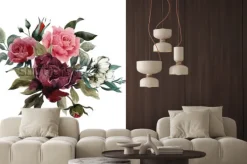 Naklejka: Kompozycja z kwiatów na białym tle w stylu akwareli