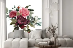 Naklejka: Kompozycja z kwiatów na białym tle w stylu akwareli