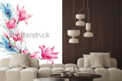 Naklejka: Kompozycja z magnolii i pawich piór