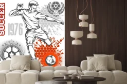 Naklejka: Kompozycja z piłkarzem i napisami