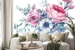 Naklejka: Kompozycja z piwonii i róż malowana akwarelą