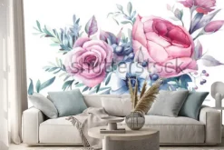 Naklejka: Kompozycja z piwonii i róż malowana akwarelą