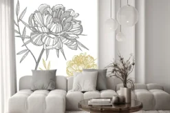 Naklejka: Kontury kwiatów piwonii w czarnym i złotawym odcieniu