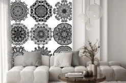 Naklejka: Koło koronki ornament, okrągłe ozdobne serwetka wzór geometryczny,