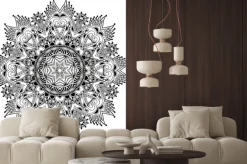 Naklejka: Koło koronki, ozdobne okrągłe serwetka wzór geometryczny, czarny