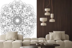 Naklejka: Kołowy wzór z ptaków i kwiaty w stylu doodle