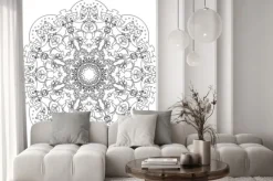 Naklejka: Kołowy wzór z ptaków i kwiaty w stylu doodle