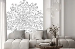 Naklejka: Kołowy wzór z ptaków i kwiaty w stylu doodle