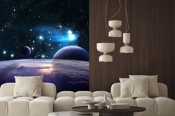 Naklejka: Kosmiczny pejzaż z planetami i mgławicą