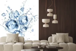 Naklejka: Kostki lodu z rozbryzgującą się wodą