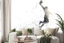 Naklejka: Koszykarz w trakcie skoku z piłka