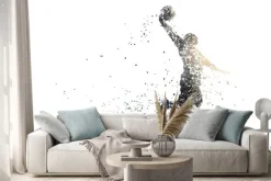 Naklejka: Koszykarz w trakcie skoku z piłka