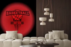 Naklejka: Koszykówka, logo sportowych. godło pojawiające się z ciemności.