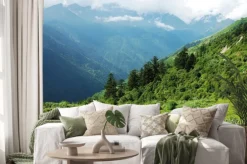 Naklejka: Krajobraz lasów górskich i doliny