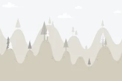 Naklejka: Krajobraz wzgórz z iglastymi drzewami