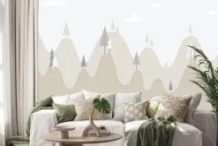 Naklejka: Krajobraz wzgórz z iglastymi drzewami