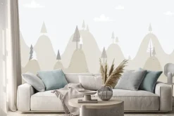 Naklejka: Krajobraz wzgórz z iglastymi drzewami