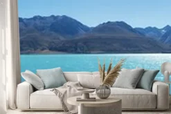 Naklejka: Krajobraz z jeziora w letni dzień w nowej zelandii