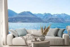 Naklejka: Krajobraz z jeziora w letni dzień w nowej zelandii