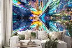 Naklejka: Kreatywnie graficzny sci fi miasta abstrakcjonistyczny nowożytny