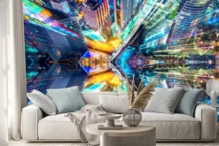 Naklejka: Kreatywnie graficzny sci fi miasta abstrakcjonistyczny nowożytny