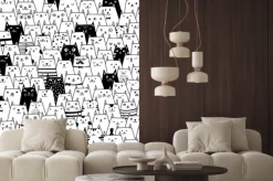 Naklejka: Kreskówkowe kotki w czerni i bieli