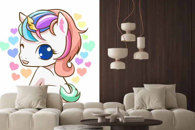 Naklejka: Kreskówkowy jednorożec kolorowy