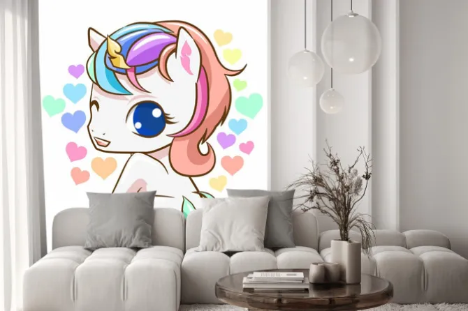 Naklejka: Kreskówkowy jednorożec kolorowy