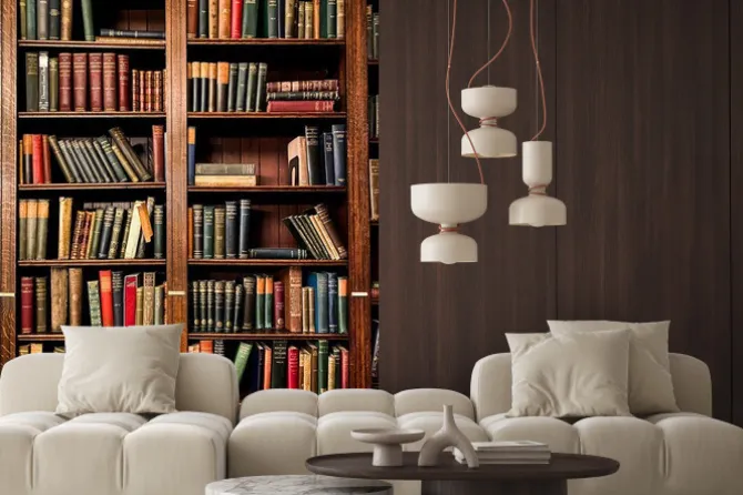 Naklejka: Książki księgi na półkach w bibliotece