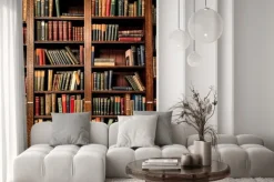 Naklejka: Książki księgi na półkach w bibliotece