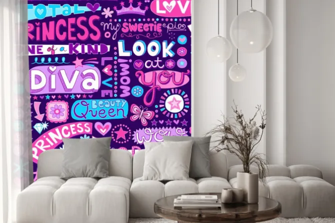 Naklejka: Księżniczka fairy tale doodles diva słowo ilustracji wektorowych