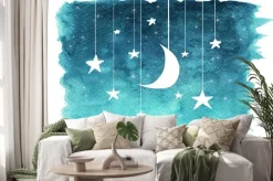 Naklejka: Księżyc i gwiazdy wiesza od sznurków malowaliśmy w akwareli na