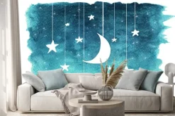 Naklejka: Księżyc i gwiazdy wiesza od sznurków malowaliśmy w akwareli na