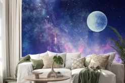 Naklejka: Księżyc i niebiesko-fioletowe niebo