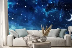 Naklejka: Księżyc na gwieździstym niebie