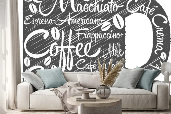 Naklejka: Kształt kubka z napisami kawowymi