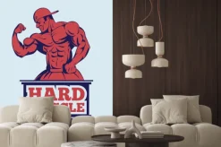 Naklejka: Kulturysta fitness model stwarzające logo. godło mięśni człowieka