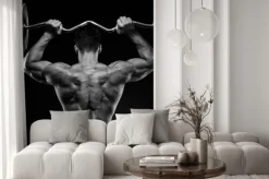 Naklejka: Kulturysta pokazuje swoje plecy